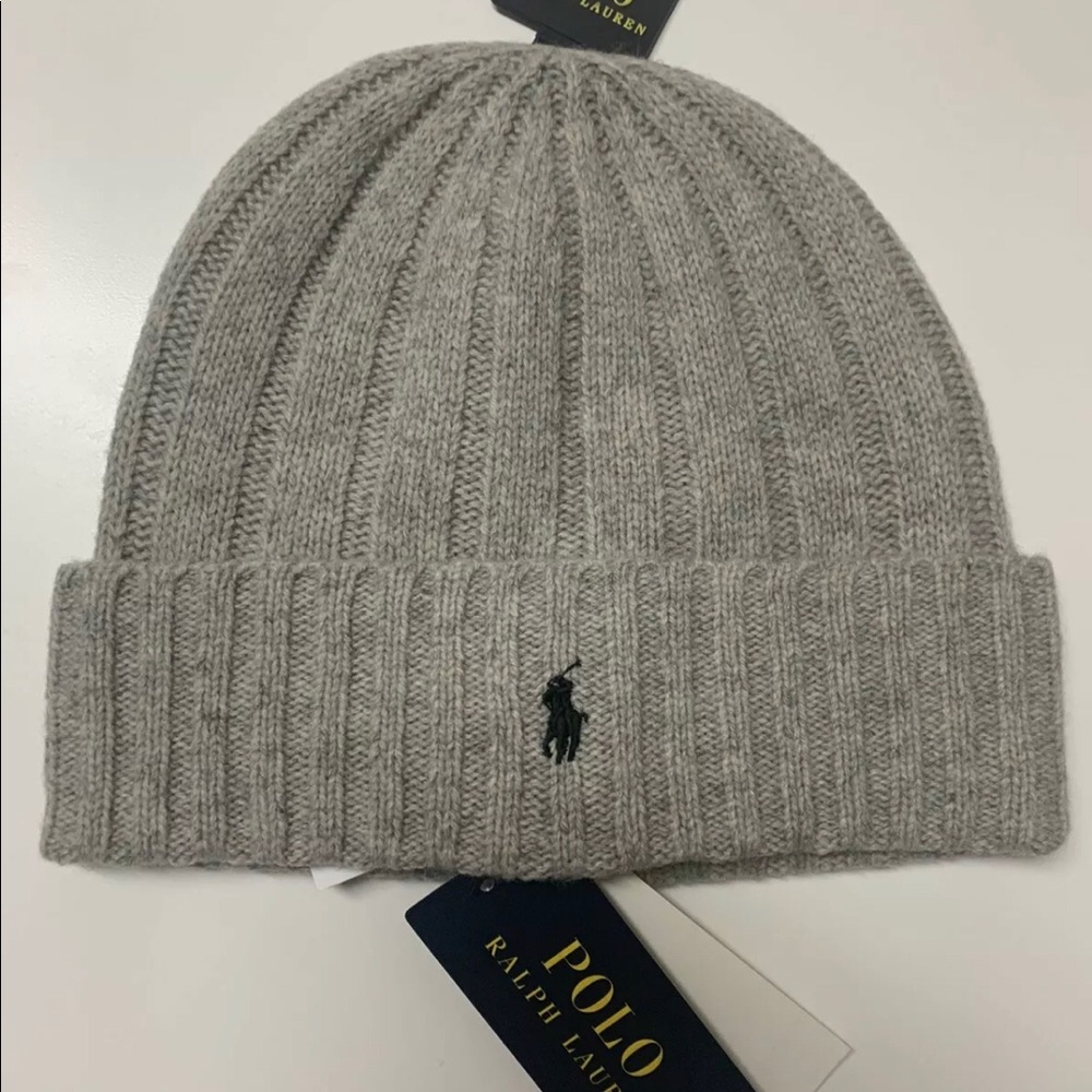 Polo Ralph Lauren Men's Wool Blend Skull Cap Beanie, Light Gray, One Size, NEW